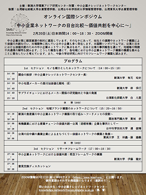 国際シンポジウム「中小企業ネットワークの日台比較~価値共創を中心に~」プログラム