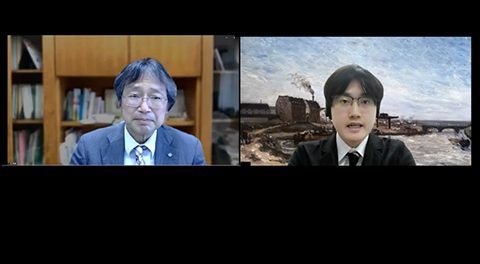 年間学業成績優秀者奨学金授与式(オンライン)の様子